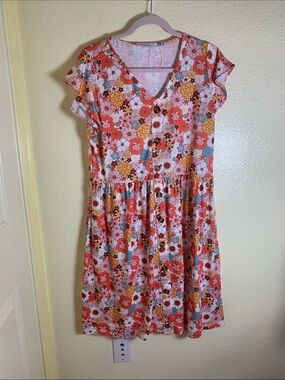 NWOT FANTASLOOK Button-Front Floral Midi Dress in Pink, Size L